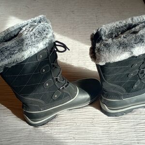 Khombu Black Faux Fur Winter Rain Boots
